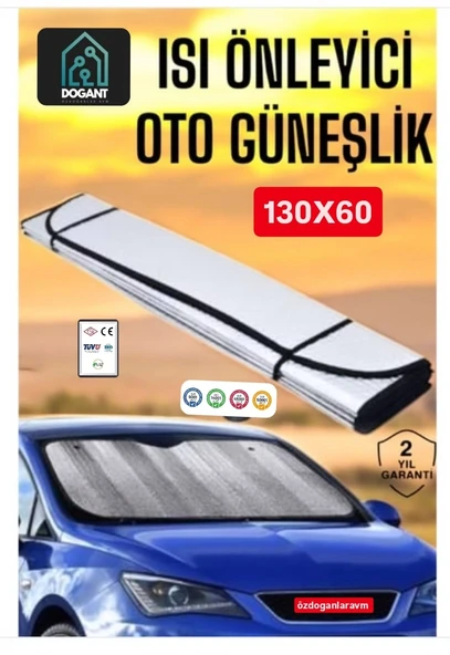 Oto Araç Araba Güneşliği Ön Cam Güneşliği Parlak Güneşlik Koruyucu Perde Metalize 130x60 Cm - 2