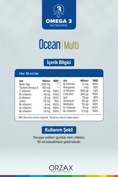 OCEAN Multi Şurup Ballı Portakal Aromalı Multi Vitamin Mineral Balık Yağı 150 ml - 2