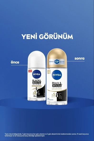 NIVEA Kadın Roll-on Deodorant Black&White Invisible Ipeksi Pürüzsüzlük 50ml, 72Saat Anti-perspirant Koruma - 3