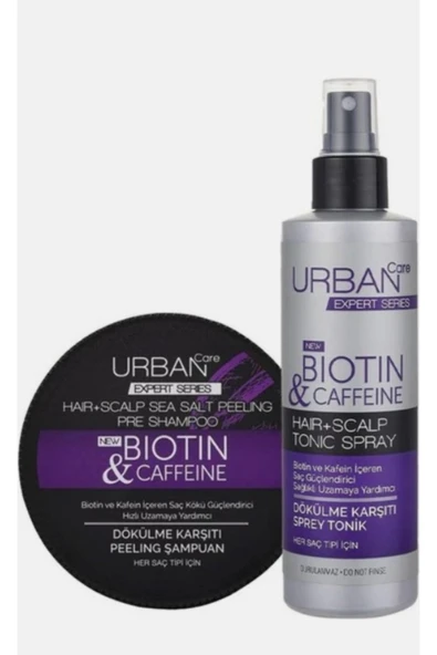 URBAN CARE Expert Biotin & Kafein Sprey Tonik 200 ml, Expert Biotin Kafein Peeling Şampuan 200 gr