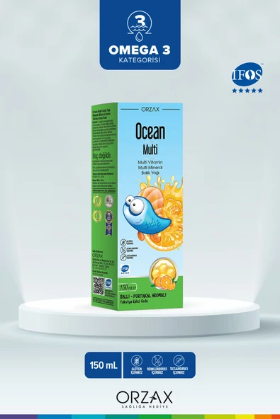 OCEAN Multi Şurup Ballı Portakal Aromalı Multi Vitamin Mineral Balık Yağı 150 ml