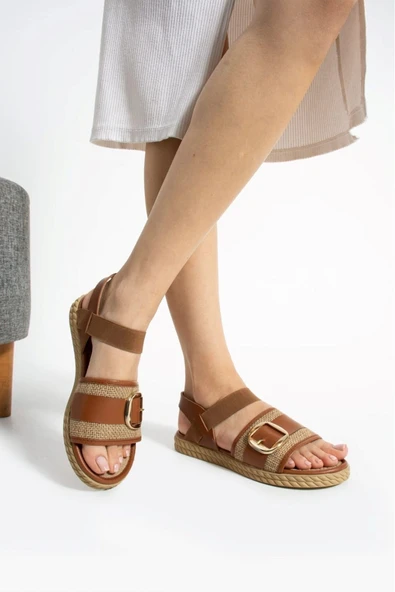 Albishoes Kadın Tokalı Şık Yazlık Sandalet Lastikli Hafif Rahat Taban Kadın Tek Bant Sandalet - 2