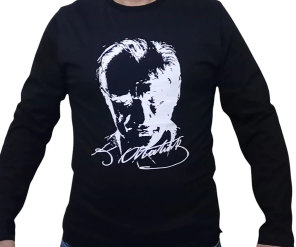 uzun kollu Siyah Atatürk tişört sırtı İmzalı Baskılı unisex modl - 3
