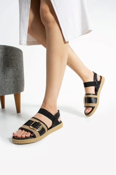 Albishoes Kadın Tokalı Şık Yazlık Sandalet Lastikli Hafif Rahat Taban Kadın Tek Bant Sandalet - 4