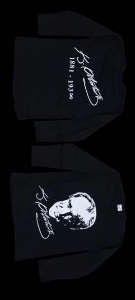 uzun kollu Siyah Atatürk tişört sırtı İmzalı Baskılı unisex modl - 2