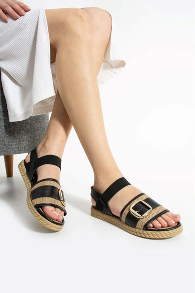 Albishoes Kadın Tokalı Şık Yazlık Sandalet Lastikli Hafif Rahat Taban Kadın Tek Bant Sandalet - 2
