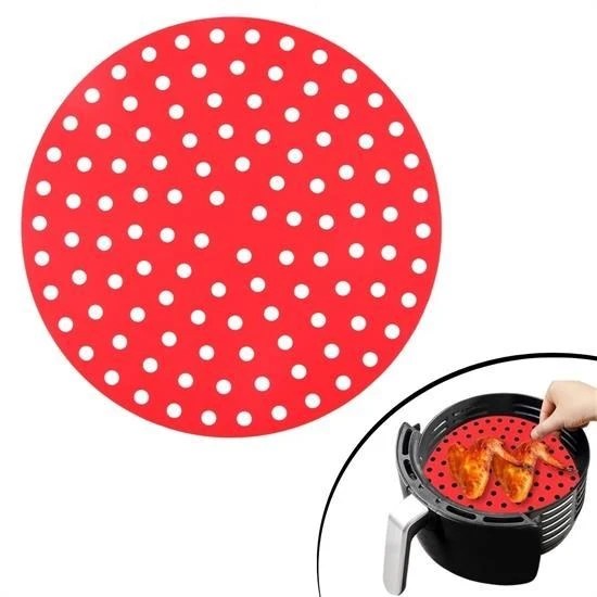 MERGEN STORE Renkli Isıya Dayanıklı Yıkanılabilir Silikon Fırın Ve Airfryer Yuvarlak Pişirme Matı 23 Cm