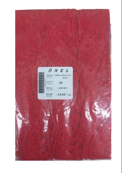 Dantel Polyester Sanal Tül Bant Kırmızı 14,60 Metre En 6 cm ON-60-K ürün görseli