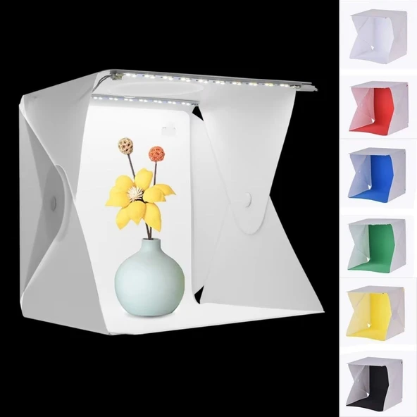 MERGEN STORE Katlanır Işıklı Fotoğraf Stüdyosu 40x40 cm 6 Renk Fonlu Ürün Çekimi İçin Uygun Fotoğraf Çekim Kutusu - 4