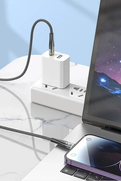 BUFFER® Led Işık Uçlu Sağlam İp Kablolu USB to Lightning Hızlı Şarj Kablosu - 8
