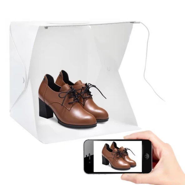 MERGEN STORE Katlanır Işıklı Fotoğraf Stüdyosu 40x40 cm 6 Renk Fonlu Ürün Çekimi İçin Uygun Fotoğraf Çekim Kutusu - 6