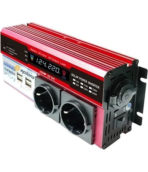 Buffer® 12v 2000w Modifiye Sinüs İnverter Araç Ve Güneş Enerjisi Uyumlu, Çift Usb, Çift Priz Ve Çakmaklık Epilons - Resim 2