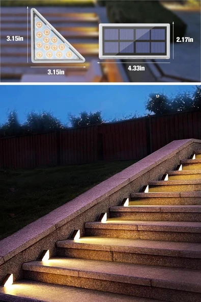 BUFFER® 8 Adet Üçgen  Güneş Enerjisi ile Şarj Olan Dış Mekan Solar Basamak Köşe Lambası - 8