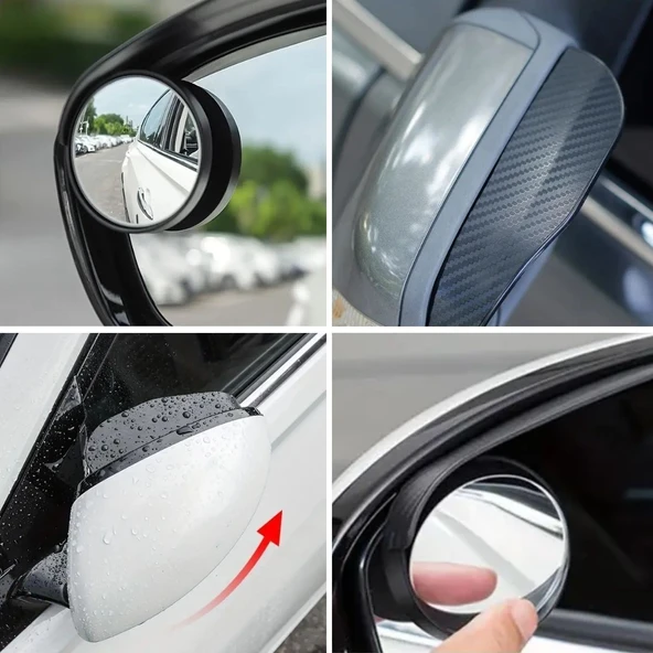 BUFFER® 2 Adet Kendinden Aynalı Karbon Fiber Görünümlü Araba Yan Ayna Yağmur Koruyucuları Yağmur & Kar Kalkanı Visörler - Resim 3