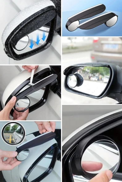 BUFFER® 2 Adet Kendinden Aynalı Karbon Fiber Görünümlü Araba Yan Ayna Yağmur Koruyucuları Yağmur & Kar Kalkanı Visörler - Resim 6