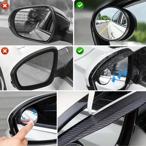 BUFFER® 2 Adet Kendinden Aynalı Karbon Fiber Görünümlü Araba Yan Ayna Yağmur Koruyucuları Yağmur & Kar Kalkanı Visörler - Resim 4