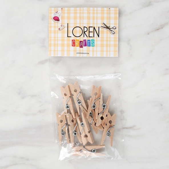 Loren 10 lu Natural Mini Ahşap Mandal - Resim 2