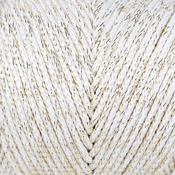 Loren Soft Star Makrome İpi Sarı Simli Krem RM103 - Resim 2