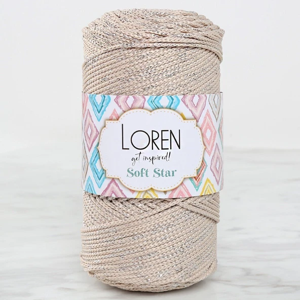 Loren Soft Star Makrome İpi Gümüş Simli Bej RM101 ürün görseli