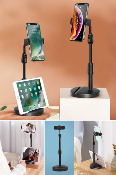 MERGEN STORE Masa Üstü Tablet ve Telefon Tutucu Plastik Aparat Siyah Telefon Standı - 6