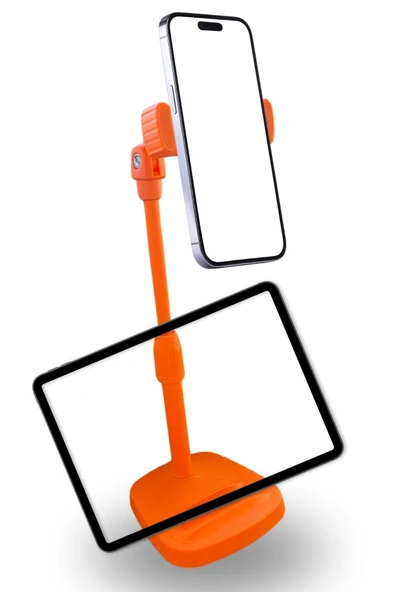 MERGEN STORE Masa Üstü Tablet ve Telefon Tutucu Plastik Aparat Turuncu Telefon Standı - 7