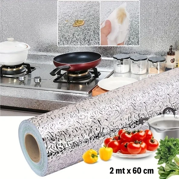 MERGEN STORE Rulo Gümüş Alüminyum Folyo Duvar Kağıdı, Kendinden Yapışkanlı Raf İçi, Su Geçirmez Folyo  2 mt x 60 cm - 3
