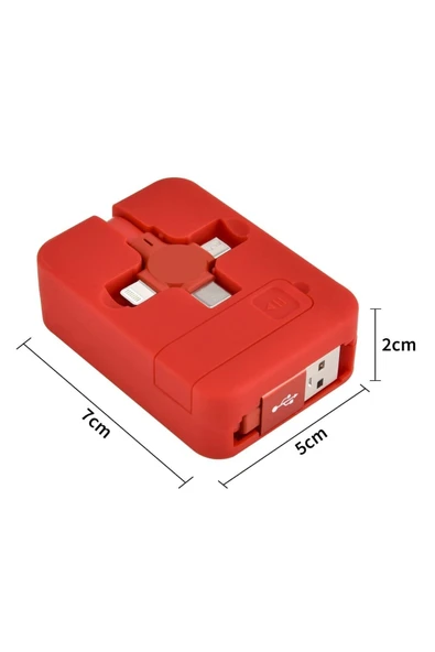 MERGEN STORE Cep Tipi Telefon Tutuculu Makaralı Uzayıp Kısalabilen 3'ü 1 Arada USB Şarj Kablosu - 8