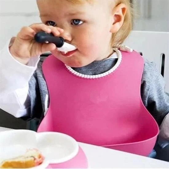 MERGEN STORE Çocuk Bebek Mama Önlüğü Dökülme Engelleyici Bükülebilir Pembe