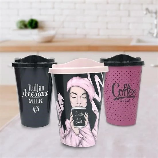 MERGEN STORE 3 Adet Kahve Bardağı Seti Dekoratif Plastik Kahve Muhafaza Bardağı