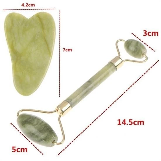 MERGEN STORE Çift Taraflı 2li Cilt Yüz Masaj Aleti Jade Roller Yeşim  Taşı Seti - 4