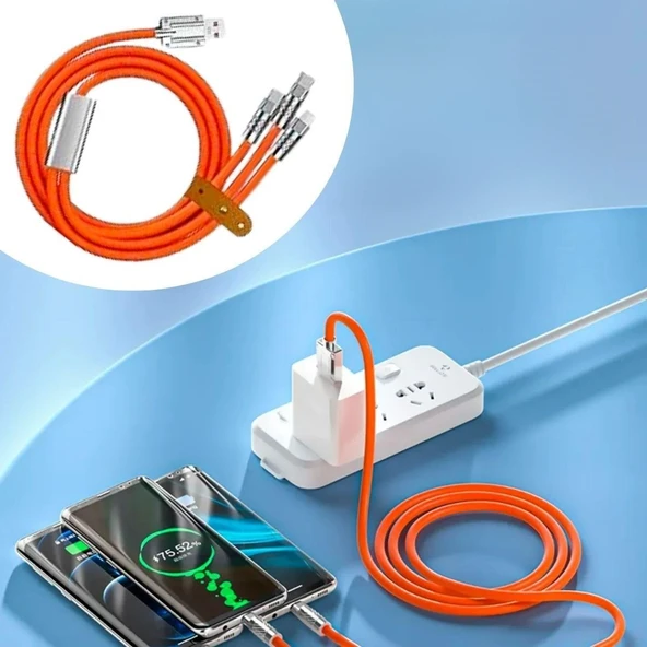 MERGEN STORE  3 Şarj Aleti 1 Arada Çinko Alaşım Hızlı Şarj Kablosu Turuncu