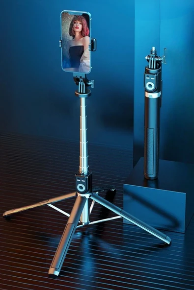 MERGEN STORE Fotoğraf Makinası ve Telefon Takılabilen 2si 1 Arada 2.2m Uzayan Selfie Çubuğu Kumandalı Tripod - 8