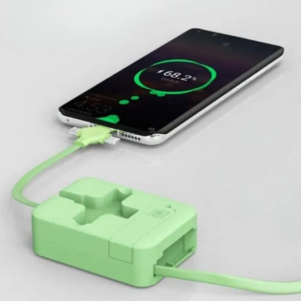 MERGEN STORE Cep Tipi Telefon Tutuculu Makaralı Uzayıp Kısalabilen 3'ü 1 Arada USB Şarj Kablosu - 2