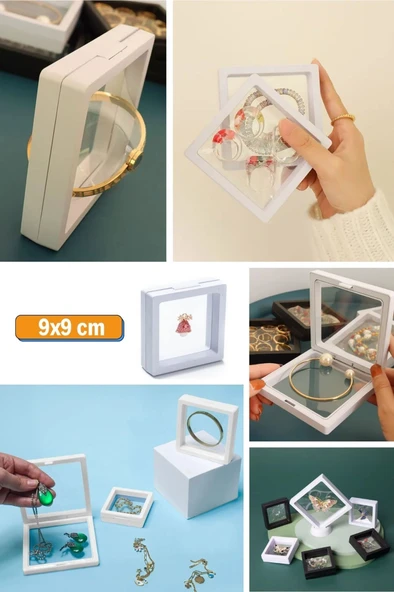 BUFFER® 9x9 cm Standlı 3D Takı Ziynet Hatıra Koleksiyon Saklama Kutusu Şeffaf Film Çerçevesi - 6