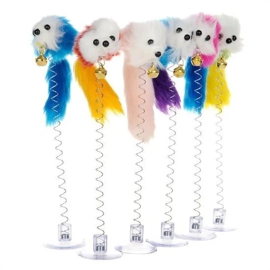MERGEN STORE 2li Vantuzlu Fareli Tüylü Hareketli Çanlı ve Esneyen Eğlenceli Peluş Kedi Oyuncağı - 4