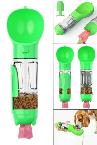 MERGEN STORE Taşınabilir Hazneli Mama Kaplı ,Kaka Poşetli Kedi,Köpek Suluğu-300ml - 6