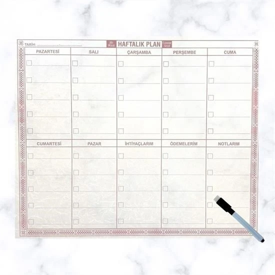 MERGEN STORE Şeffaf Kendiliğinden Yapışkanlı Kalemli Haftalık Planlayıcı 40cm-50cm