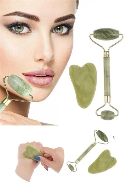 MERGEN STORE Çift Taraflı 2li Cilt Yüz Masaj Aleti Jade Roller Yeşim  Taşı Seti - 8