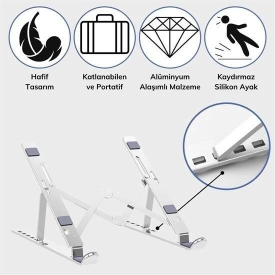 MERGEN STORE Ayarlanabilir Dizüstü Destek Tabanı Tamamen Katlanabilir Taşınabilir Laptop Yükseltici - 6