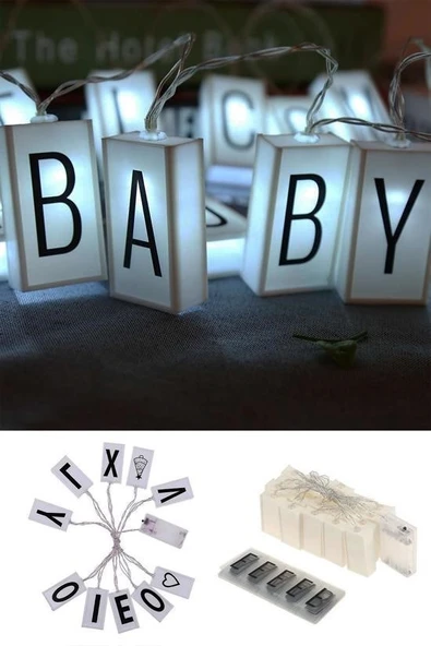 MERGEN STORE 10lu Lightbox Işıklı Harf Mesaj Panosu Dekoratif  Harf Işık Zinciri - 6