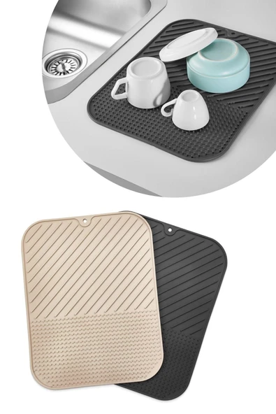 MERGEN STORE Silikon Kaydırmaz Mutfak İçin Bulaşık Matı, Çok Amaçlı Kurutmalık 36x28cm - Resim 3