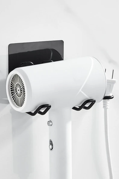 MERGEN STORE Fön Makine Askısı Siyah Yapışkanlı Fön Makine Tutucu - 7