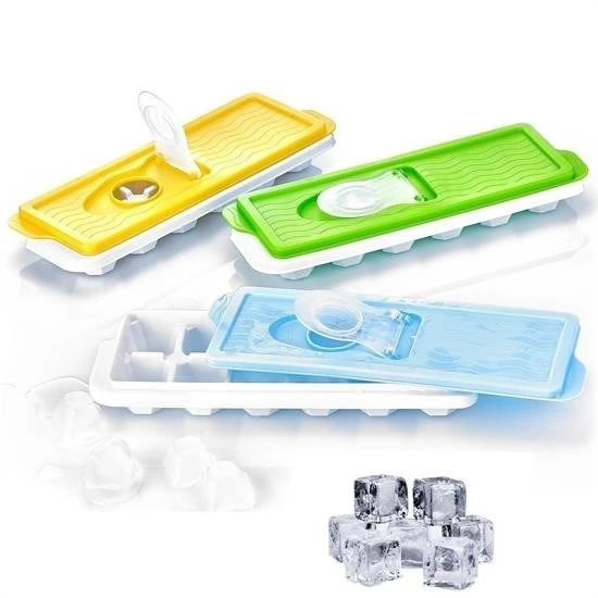 MERGEN STORE 12li Kapaklı Yapışmaz Silikon Tabanlı Plastik Küp Buz Kalıbı - 6