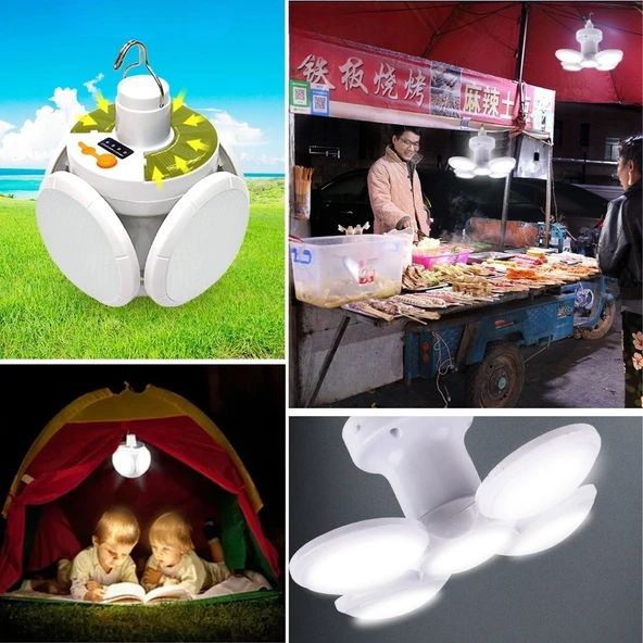 MERGEN STORE 5 Led'li 3 Farklı Işık Modlu Açılıp Kapanabilir Led Kanatlı Güneş Enerjili Solar Aydınlatma Asılabilir Kamp Feneri