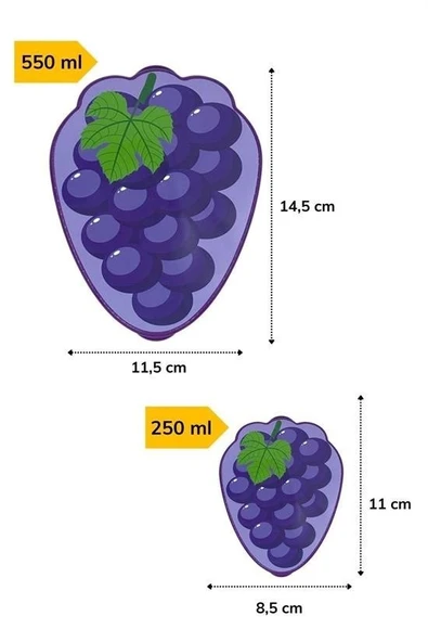 MERGEN STORE 2'li İç İçe Geçebilen Üzüm Model Saklama ve Beslenme Kabı Seti (550 ml + 250 ml) - 8