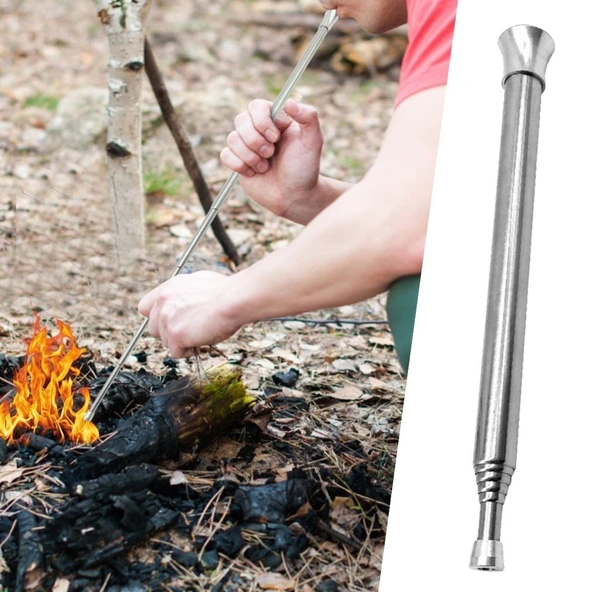 MERGEN STORE  Teleskopik Ateş Başlatıcı Outdoor Üfleme Borusu 63 Cm
