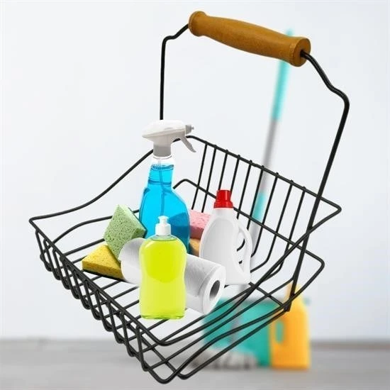 MERGEN STORE Retro Ferforje Askılı Siyah  Ahşap Kulplu Düzenleyici Mutfak Sepeti - Resim 8