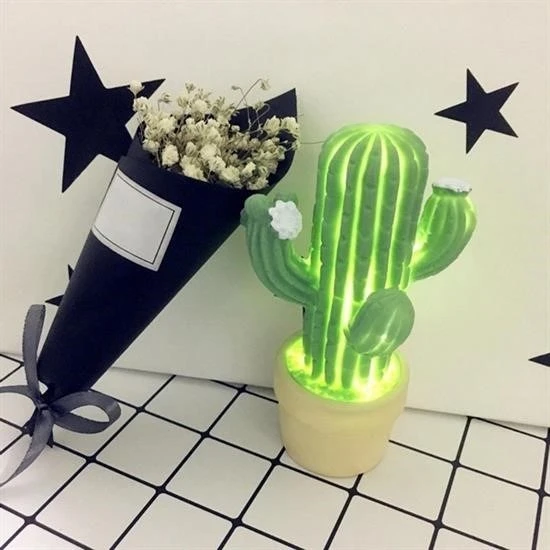 MERGEN STORE Mini Kaktüs Dekoratifli Pilli Led Masa Gece Lambası Aydınlatma - 7