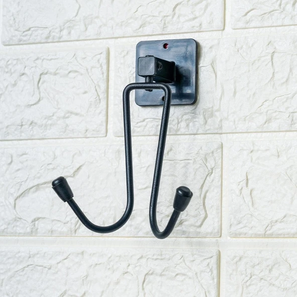 MERGEN STORE Kendiliğinden Yapışkanlı Siyah Paslanmaz Metal Bornoz ve Havlu Askılığı