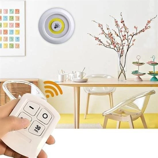 MERGEN STORE 3lü Uzaktan Kumandalı Pilli Yapışkanlı Kablosuz Led Spot Lambalar - 4